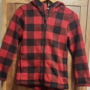 The North Face Girls Red and Black Checkered Hoodie